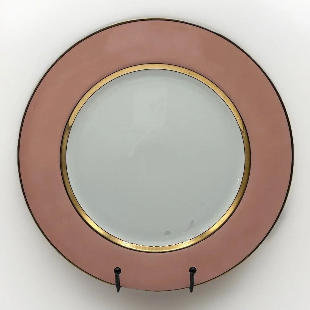 Fitz & Floyd Renaissance Dinner Plate Peach Wide Gold Verge Line VTG 1978